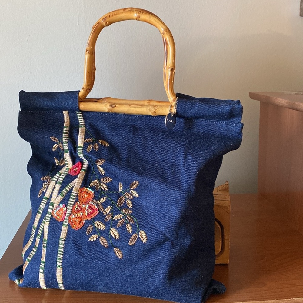 Lulu denim Bag with Bamboo Handles